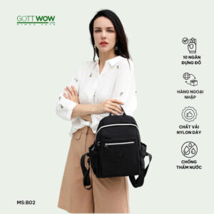 Balo nữ Gott Wow balo nhỏ gọn chất vải nylong dày chống thấm nước, tặng kèm ví nhỏ -Size: H30 x W24 x D15cm- B2