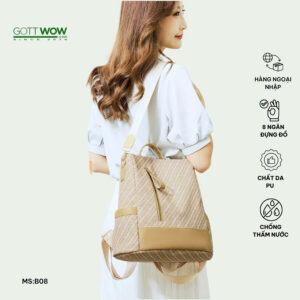 Balo da PU chống nước balo Gott Wow 2 in 1 vừa balo vừa túi xách tiện lợi - H32 xW32xD14cm - B08