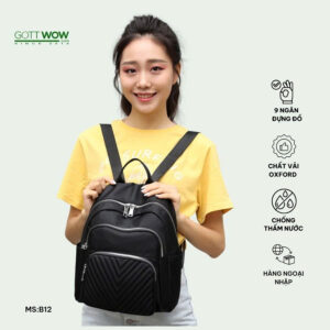 Balo nữ nhỏ gọn, chất vải Oxford dày chống nước- size: H32 x W26 xD14 -B12