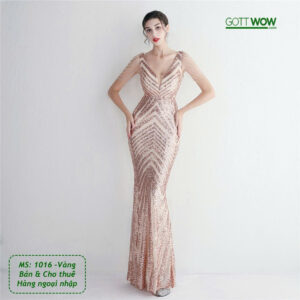 Đầm dạ hội kim sa đẹp quyến rũ (eo 65-78cm) - MS: 1016 - Vàng