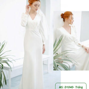 Đầm dạ hội tay dài đẹp sang lịch sự (sẵn eo 65 -72cm) - MS: 1040- trắng