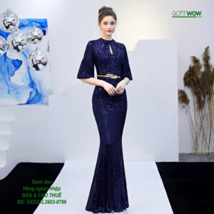 Đầm dạ hội trung niên đẹp sang quý phái (Sẵn eo 75-90cm)-MS: 786 -Xanh đen