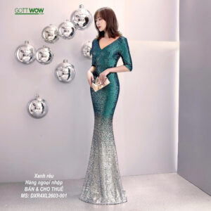 Đầm dạ hội trung niên đẹp sang lịch sự (eo 80-100cm) - MS: DXR4XL2603-001 Xanh rêu