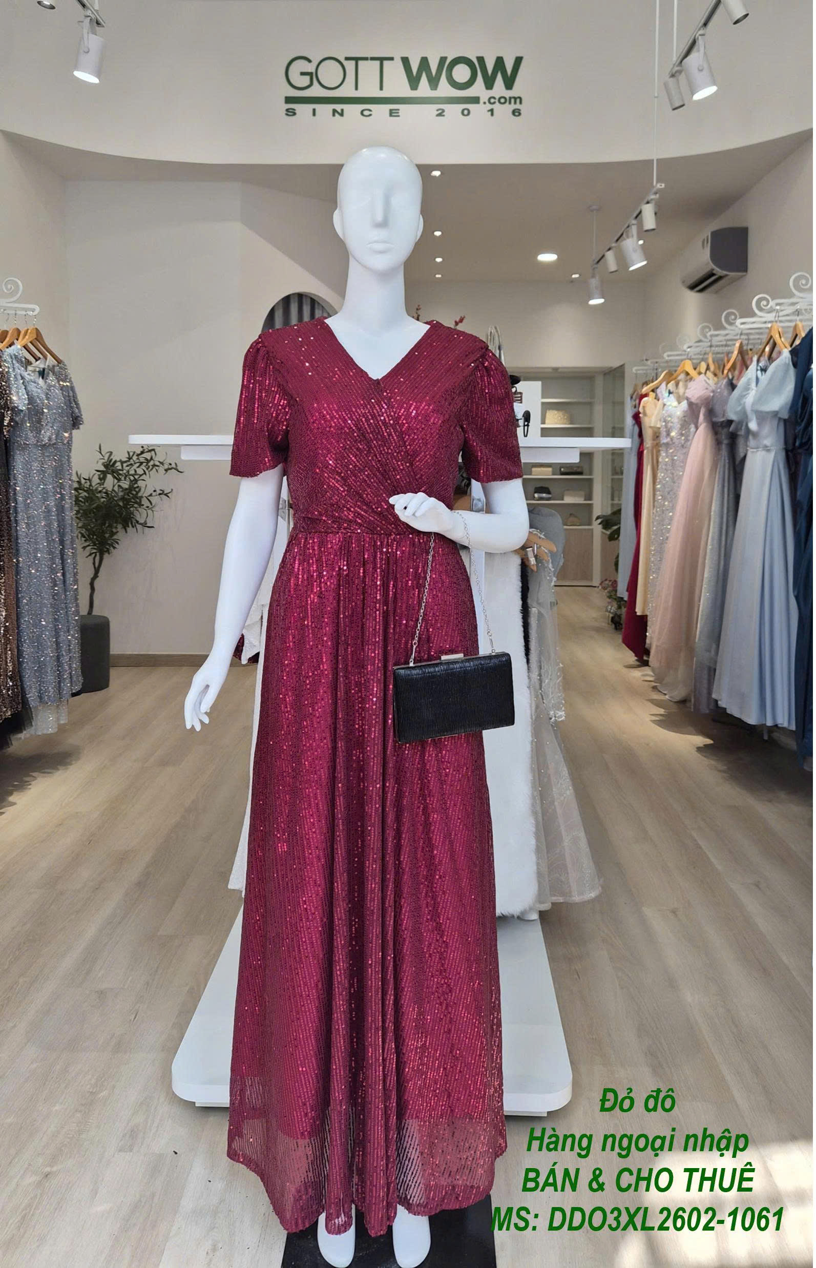 Đầm dạ hội trung niên đơn giản đẹp sang(Sẵn eo 85-92cm)-MS: 1061 - đỏ