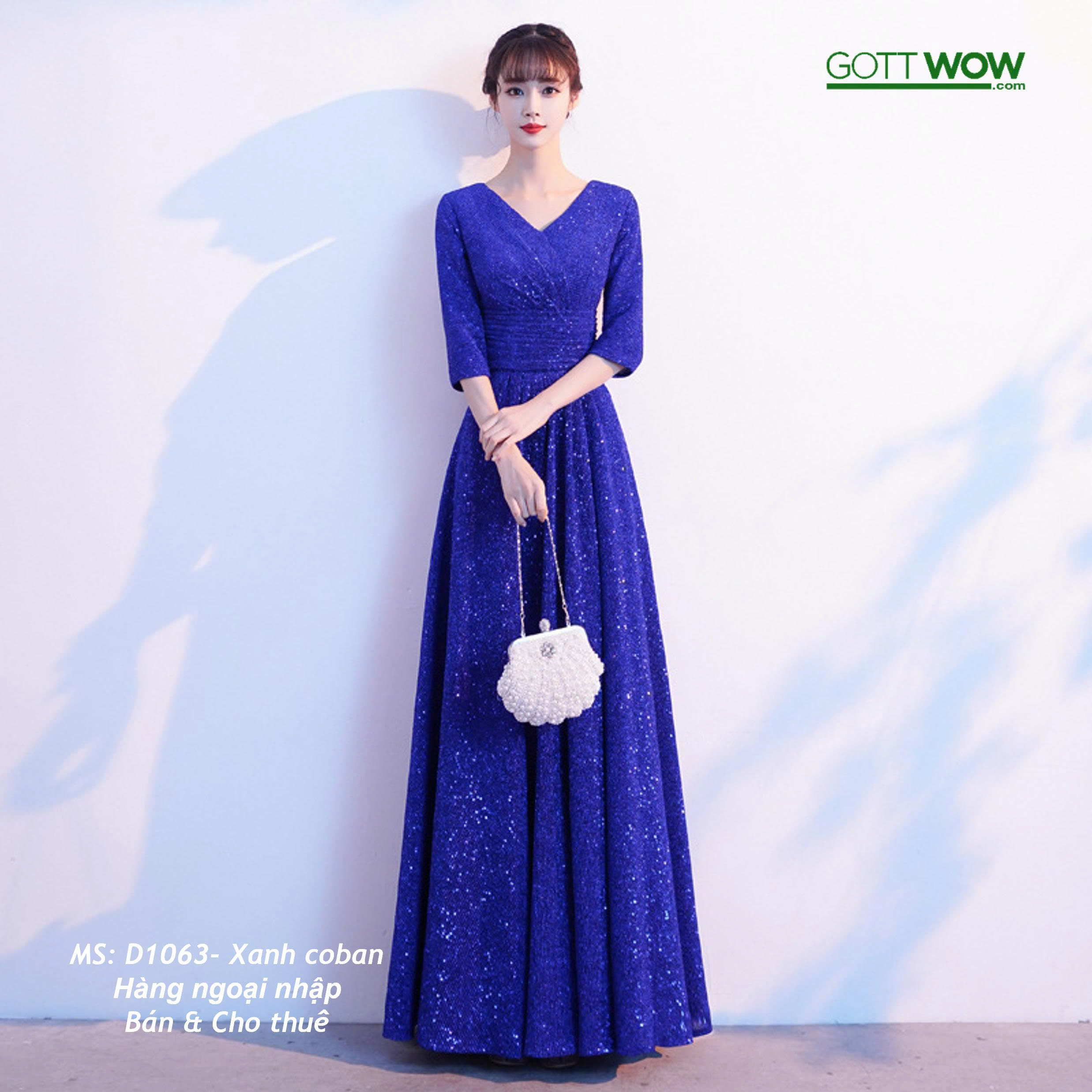 Đầm dạ hội trung niên đẹp sang quý phái (Sẵn eo 78-82cm)-MS: 1063-Xanh coban