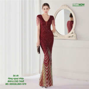Đầm dạ hội đẹp sang kín đáo (sẵn eo 80 - 90cm) - MS: 1079