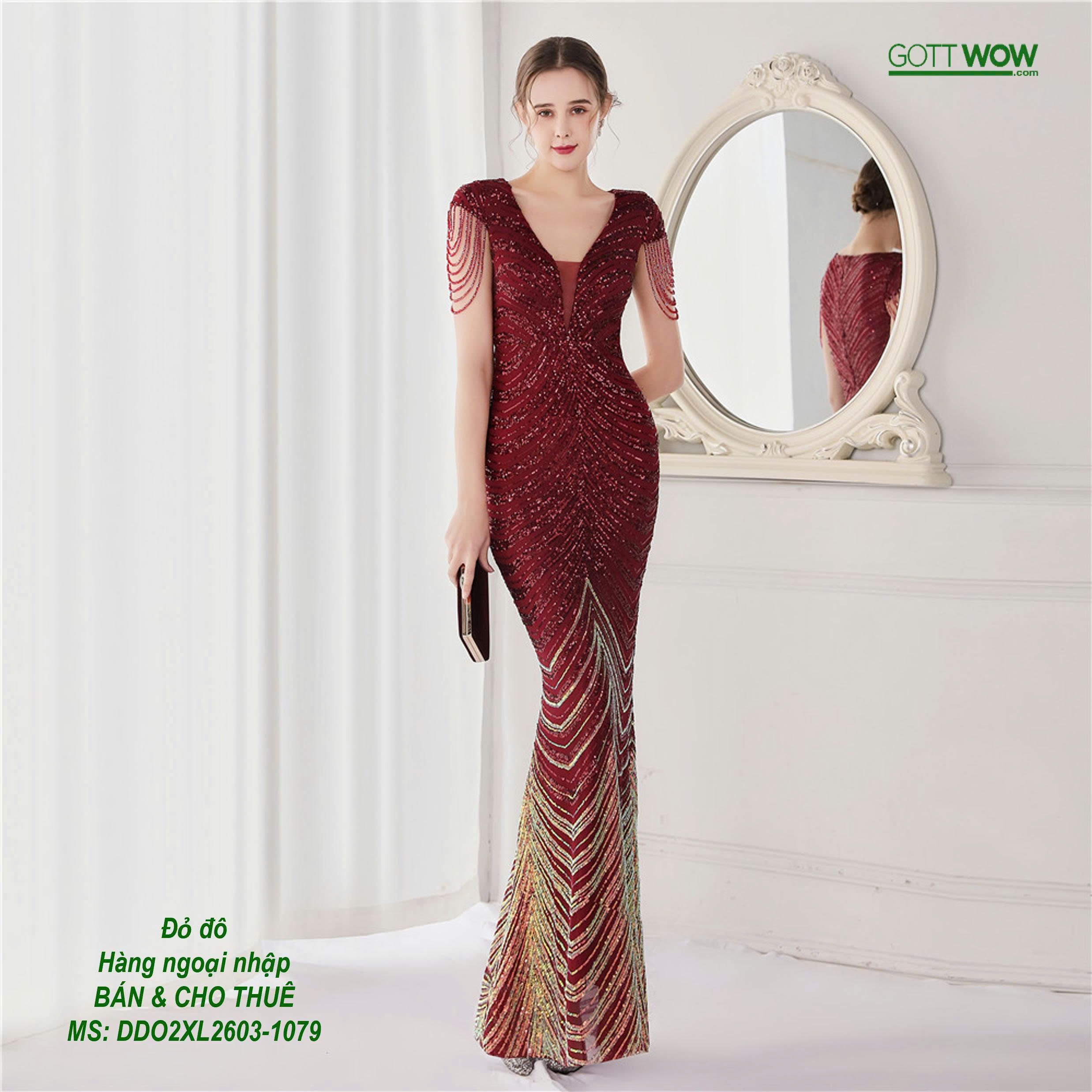 Đầm dạ hội đẹp sang kín đáo (sẵn eo 80 - 90cm) - MS: 1079