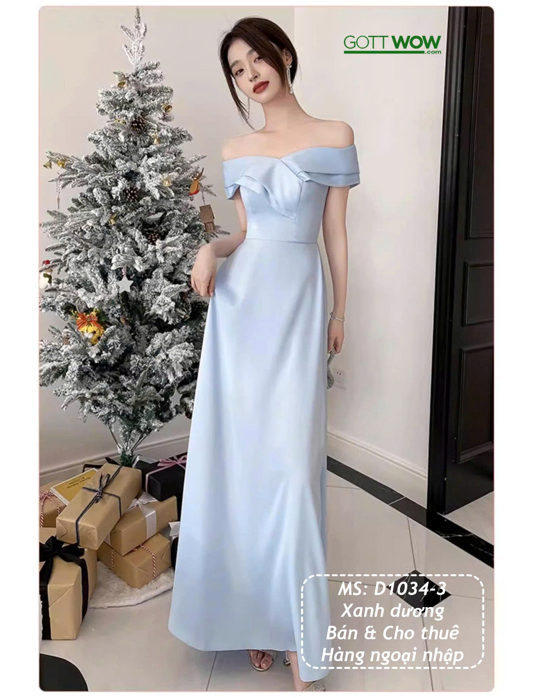 Đầm dự tiệc lụa đơn giản sang trọng (eo 63-75cm) - MS: D1034-3 - Xanh