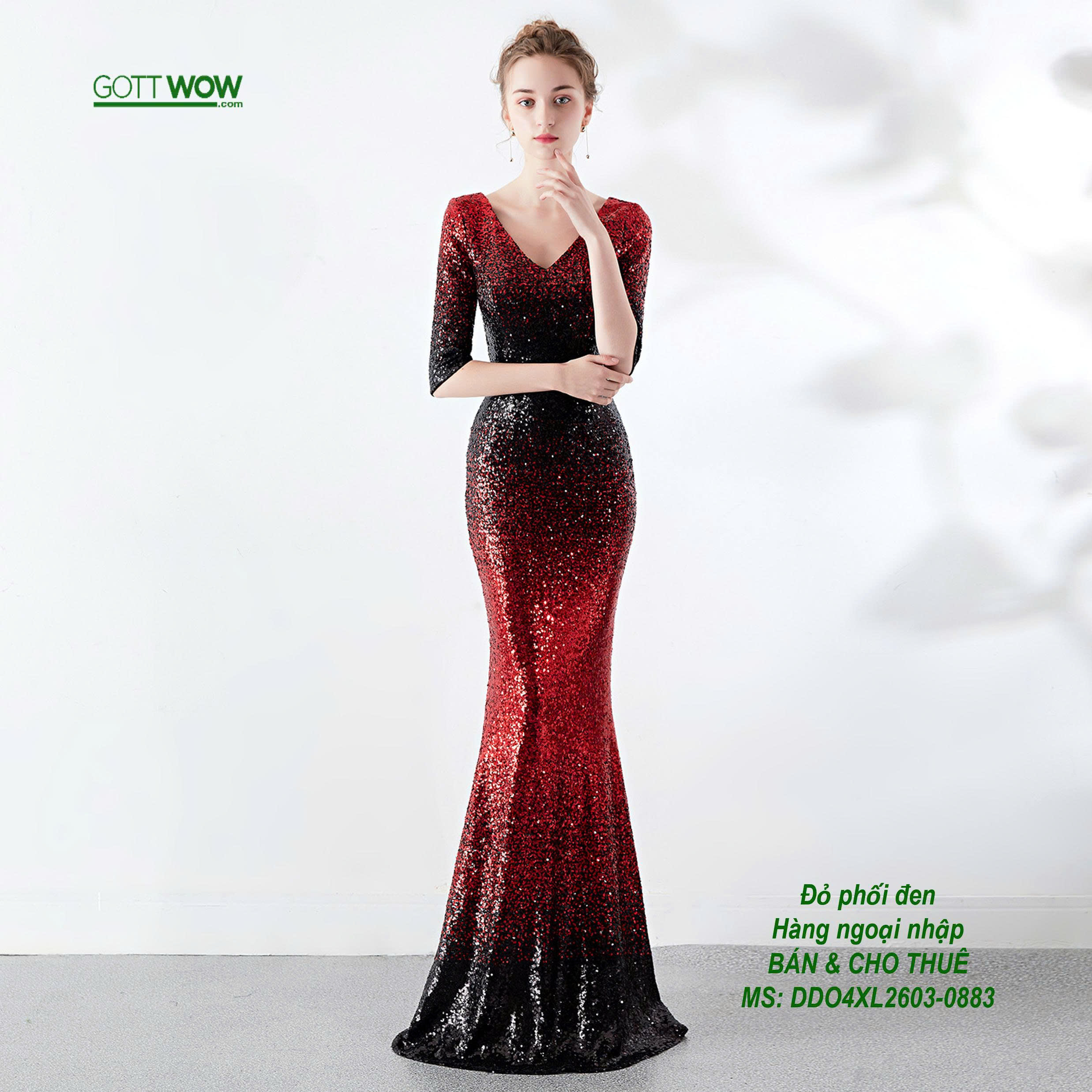 Đầm dạ hội trung niên bigsize đẹp sang quý phái (Sẵn eo 80-105cm)-MS: 883- đỏ đen