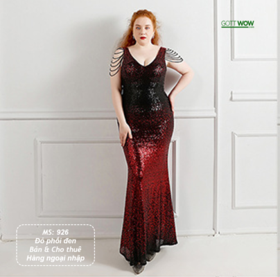 Đầm dạ hội bà sui bigsize màu ombre đẹp sang thon gọn ( Eo 80 -92cm)- MS: 926 Đỏ