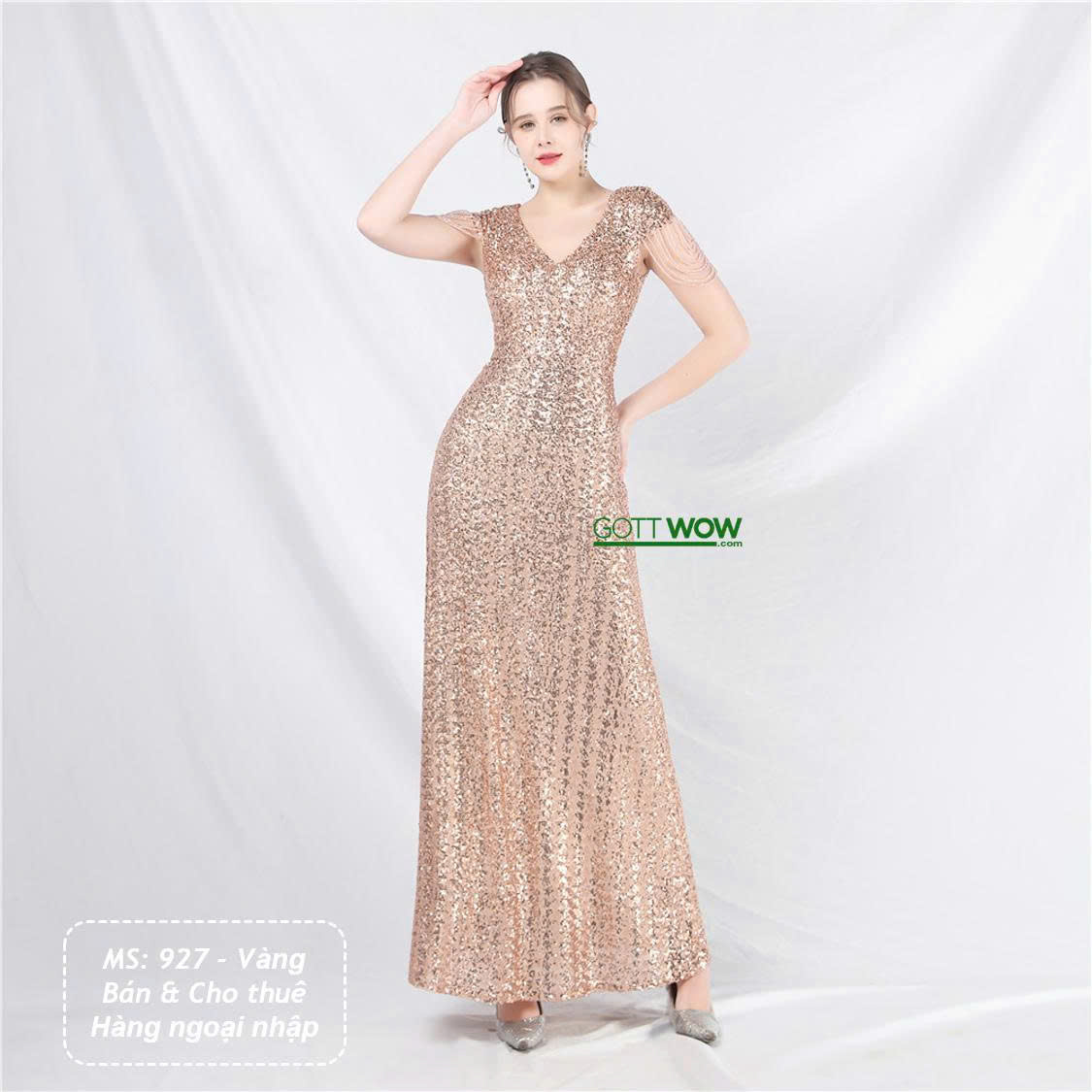Đầm dự tiệc trung niên bigsize đẹp sang cuốn hút (Sẵn eo 80-100cm)-MS: 927 Vàng
