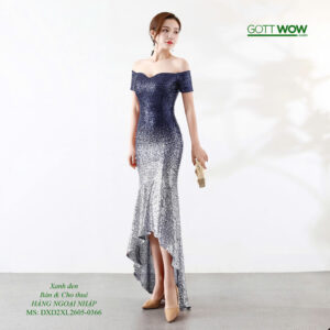 Đầm dạ hội kim sa đuôi tôm đẹp quyến rũ (Sẵn eo 80-90cm)- MS: 366 Xanh đen