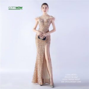 Đầm dạ hội kim sa đẹp sang quý phái (Sẵn eo 70-85cm)-MS: 1098- Vàng