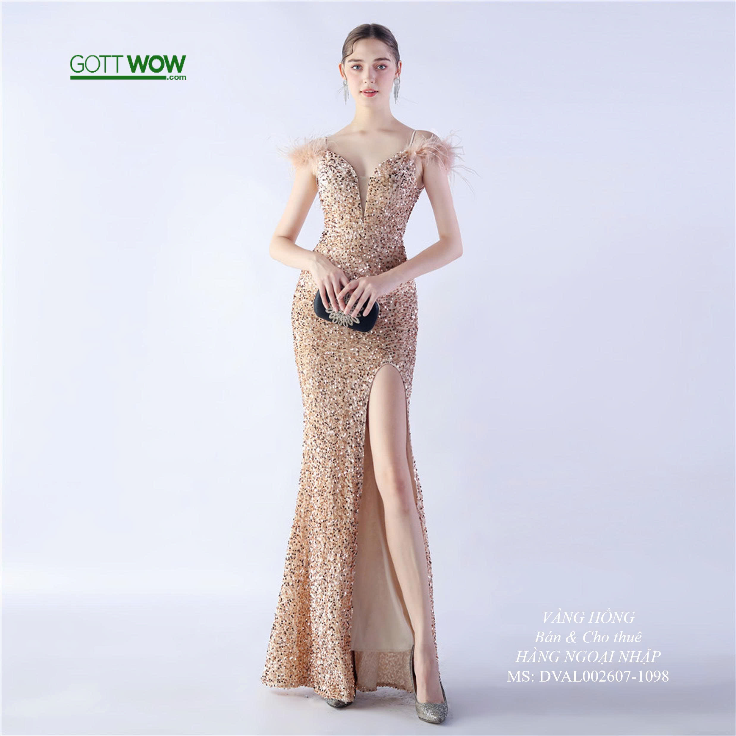 Đầm dạ hội kim sa đẹp sang quý phái (Sẵn eo 70-85cm)-MS: 1098- Vàng