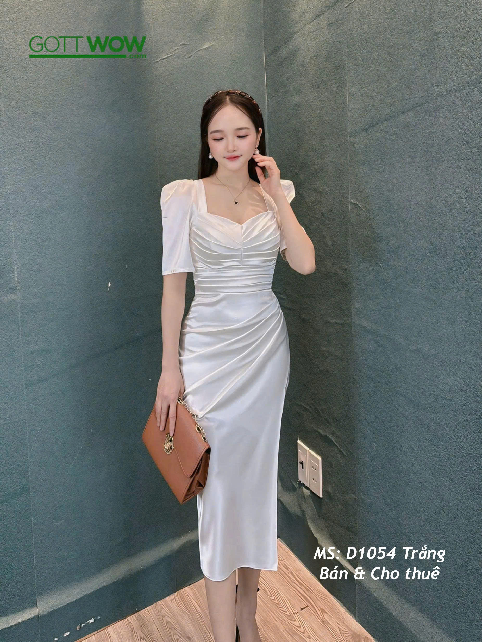 Đầm dự tiệc có tay đẹp lịch sự (sẵn eo 78-82cm) - MS: 1054 Trắng