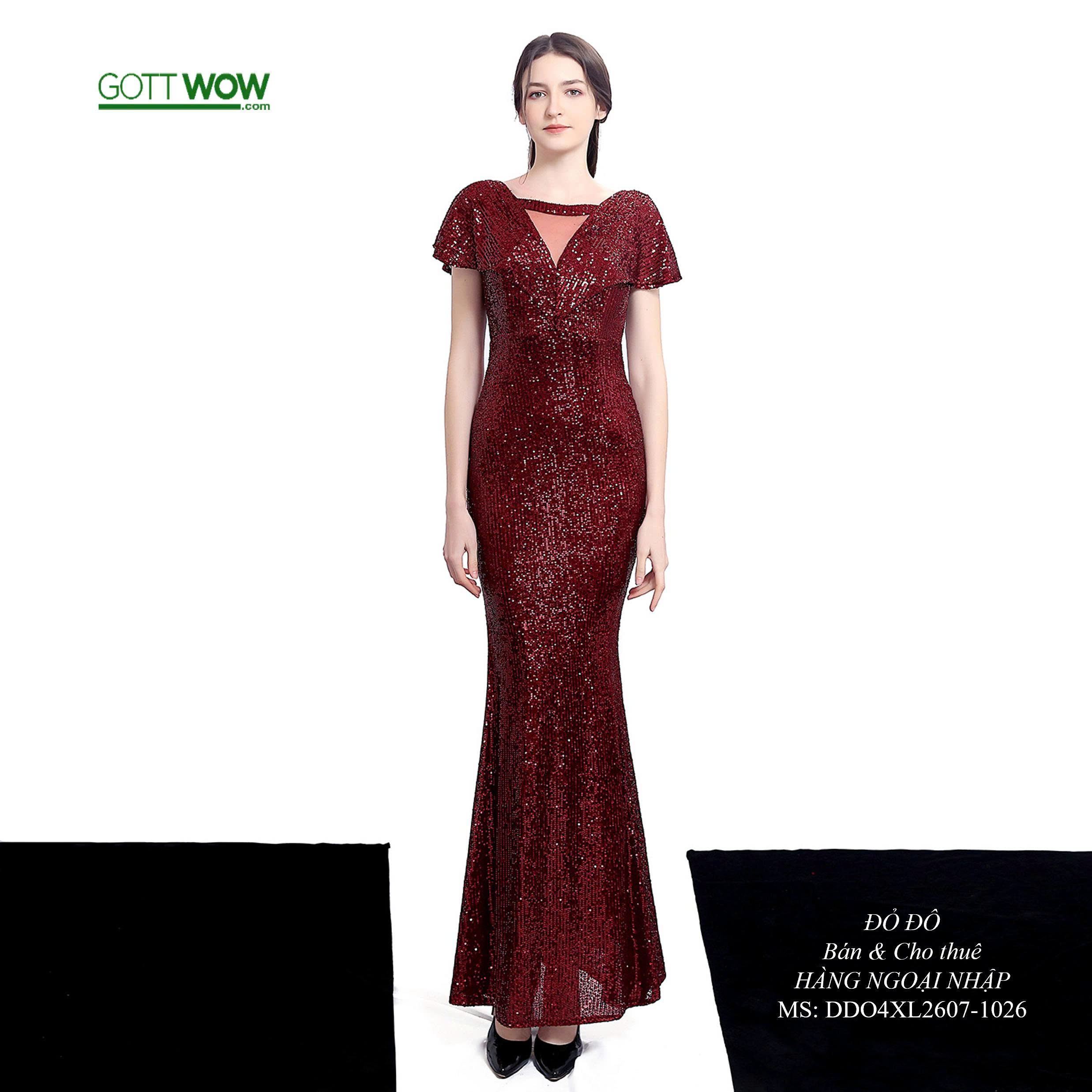 Đầm dạ hội trung niên kim sa đẹp quý phái (eo 80-100cm) - MS: 1026 - Đỏ
