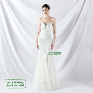Đầm dạ hội kim sa đẹp sang quý phái (Sẵn eo 65-75cm)-MS: 932- Trắng