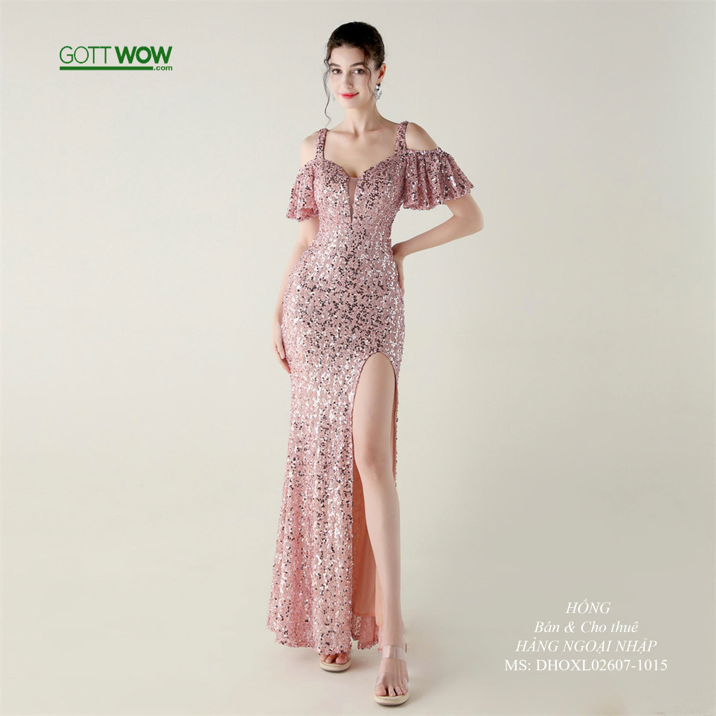 Đầm dạ hội bigsize kim sa đẹp sang trẻ trung (Sẵn eo 75-85cm)-MS: 1015- Hồng