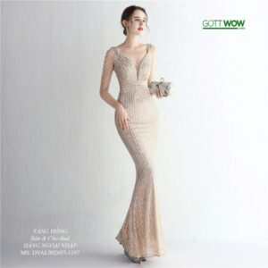 Đầm dạ hội kim sa đẹp sang quý phái (Sẵn eo 70-79cm)-MS: D1107 - Vàng hồng