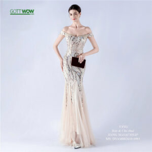 Đầm dạ hội kim sa đẹp sang quý phái (Sẵn eo 68-77cm)-MS: D981-Vàng