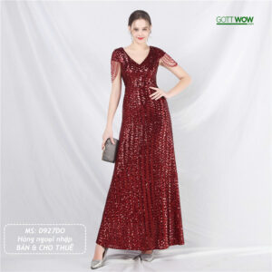 Đầm dự tiệc trung niên bigsize đẹp sang thon gọn (Sẵn eo 80-90cm)-MS: 927 đỏ